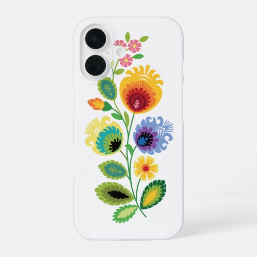 Coque iPhone 16 Fleurs folkloriques polonaises jaunes (Verso)