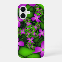Fleurs fractales abstraites modernes rose vert néo
