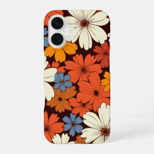 Coque iPhone 16 Fleurs Hippies Retro Groovy Rouge Bleu Blanc Jaune