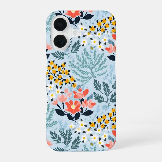 Coque iPhone 16 Fleurs modernes en bleu (Verso)