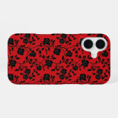Coque iPhone 16 Fleurs Noires Rouges (Verso Horizontal)