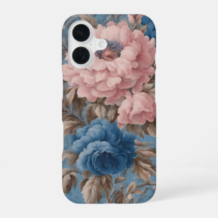 Coque iPhone 16 Fleurs pastel bleu et rose victoriennes
