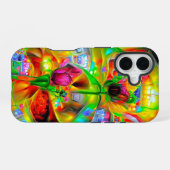 Coque iPhone 16 Fleurs psychédéliques Abstraites (Verso Horizontal)