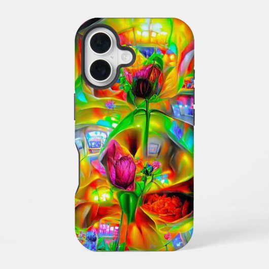 Coque iPhone 16 Fleurs psychédéliques Abstraites (Verso)