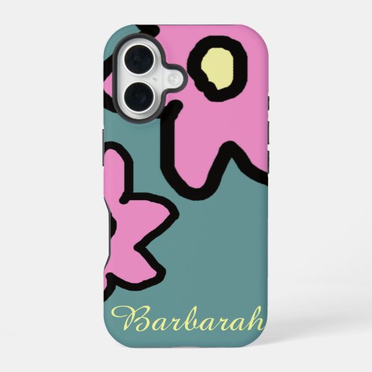 Coque iPhone 16 fleurs roses avec le nom fait sur commande (Verso)