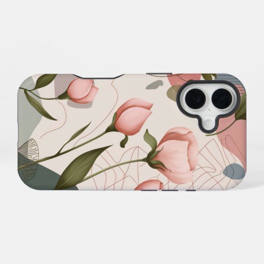 Coque iPhone 16 Fleurs roses, Motif Boho (Verso Horizontal)