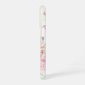 Coque iPhone 16 Fleurs roses, papillons, fond rose pâle (Côté gauche)