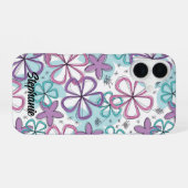 Coque iPhone 16 Flore - Doodle Flowers avec étoiles et marques (Verso Horizontal)