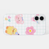 Coque iPhone 16 Fluffy Friends - Canard, Ours & Fleurs (Verso Horizontal)