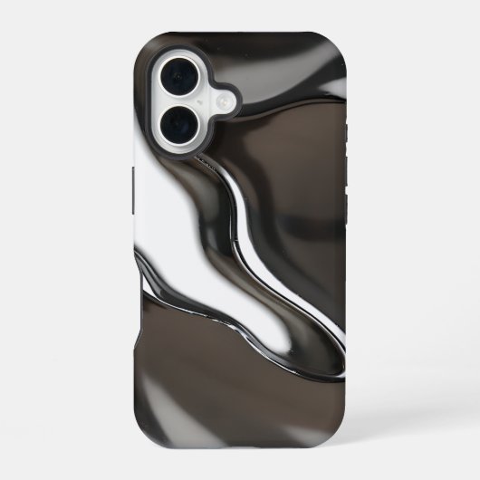Coque iPhone 16 Flux Chrome Liquide Abstrait Métallique (Verso)
