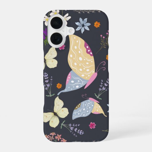 Coque iPhone 16 Fond gris fumé mignon, œuvre d'art botanique (Verso)