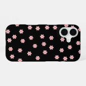 Coque iPhone 16 Fond noir avec des fleurs (Verso Horizontal)