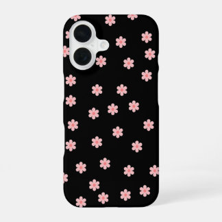Coque iPhone 16 Fond noir avec des fleurs