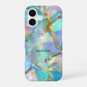 Coque iPhone 16 Fond Opale & Nom Noir 