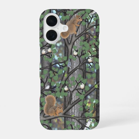Coque iPhone 16 forêt avec oiseaux et écureuils (Verso)