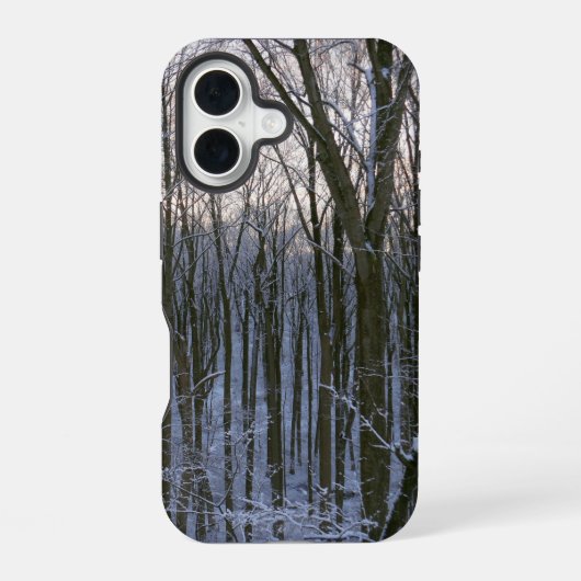 Coque iPhone 16 Forêt d'arbres enneigés (Verso)