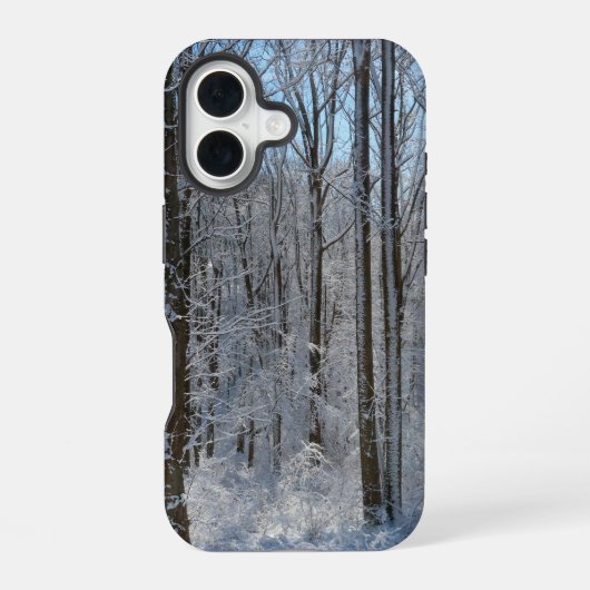 Coque iPhone 16 Forêt de peupliers enneigés I (Verso)