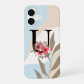 Coque iPhone 16 Forme botanique Boho Retro avec nom 1st Capital U (Verso)