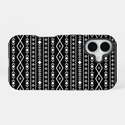 Coque iPhone 16 Formes Aztec Motif gris noir (Verso Horizontal)