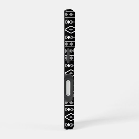 Coque iPhone 16 Formes Aztec Motif gris noir (Côté droit)