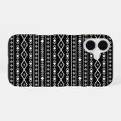 Coque iPhone 16 Formes aztèques Motif blanc gris noir (Verso Horizontal)