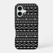 Coque iPhone 16 Formes aztèques Motif blanc gris noir (Verso)