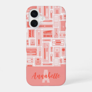 Coque iPhone 16 Fournitures artistiques mignonnes motif monogramme