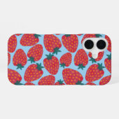 Coque iPhone 16 Fraise bleu (Verso Horizontal)