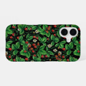 Coque iPhone 16 Fraises sauvages sur le noir (Verso Horizontal)