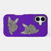 Coque iPhone 16 Frenchie Gris (Verso Horizontal)