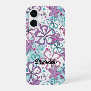 Coque iPhone 16 Frénésie Florale - Fleurs à gribouiller avec éclab