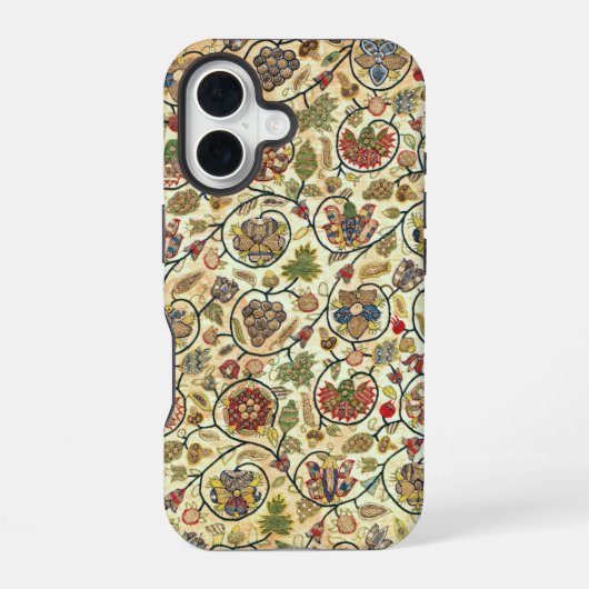 Coque iPhone 16 Fruits et fleurs de broderie (Verso)
