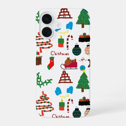 Coque iPhone 16 Funda Navidad Doodle (Verso)