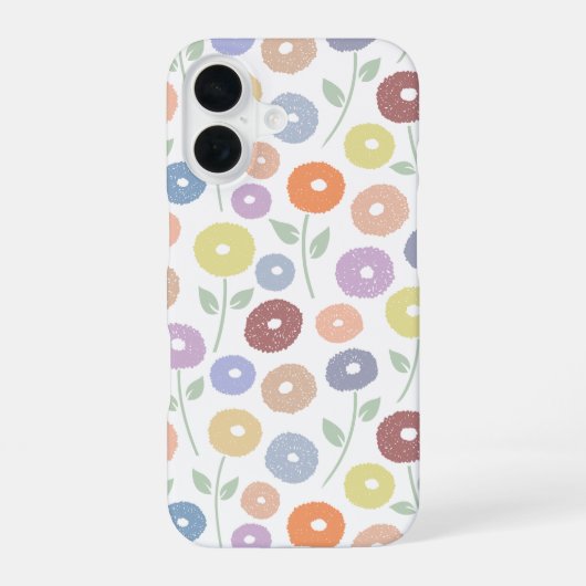 Coque iPhone 16 Fuzzy Flower Rpt Pattern Pastels on White (Verso)