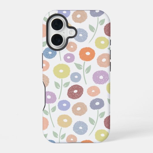 Coque iPhone 16 Fuzzy Flower Rpt Pattern Pastels on White (Verso)