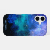 Coque iPhone 16 Galaxie de Cool nébuleuse bleue personnalisée (Verso Horizontal)