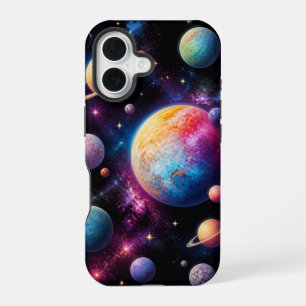 Coque iPhone 16 Galaxie vibrante de l'espace Planètes colorées