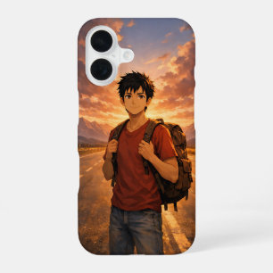 Coque iPhone 16 Garçon d'aventure anime Route Montagne iPhone 16 C