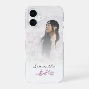 Coque iPhone 16 Garde de photo botanique à l'aquarelle rose