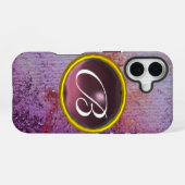 Coque iPhone 16 GEM MONOGRAM ABSTRAIT violet (Verso Horizontal)