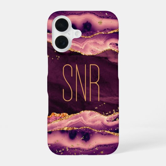 Coque iPhone 16 Géode d'agate magenta Monogramme Nom Paillettes do (Verso)