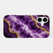 Coque iPhone 16 Géode de marbre d'améthyste de luxe (Verso Horizontal)