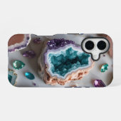 Coque iPhone 16 Géode de sarcelle océanique avec gemmes d'améthyst (Verso Horizontal)