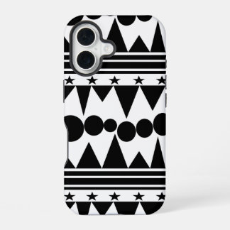 Coque iPhone 16 Géométrique en Bohême noir et blanc