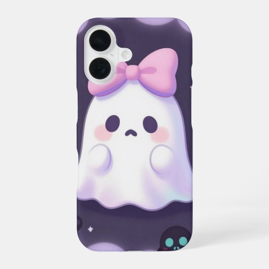 Coque iPhone 16 Ghost with Pink Bow Pastel Halloween Case (Verso)