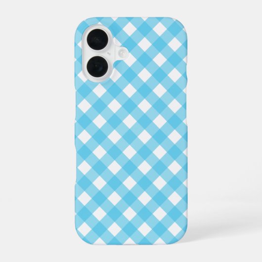 Coque iPhone 16 Gingham bleu céruléen vif  (Verso)