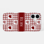 Coque iPhone 16 Gingham rouge de l'Ohio (Verso Horizontal)