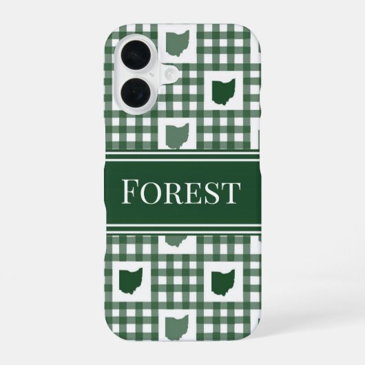 Coque iPhone 16 Gingham vert de l'Ohio (Verso)