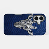 Coque iPhone 16 Girafe Géométrique Chrome Argent Python Bleu iPhon (Verso Horizontal)