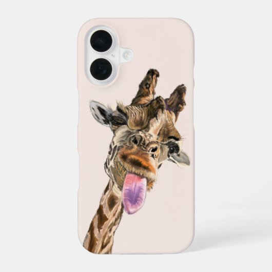 Coque iPhone 16 Girafe Joueuse Langue Dehors (Verso)